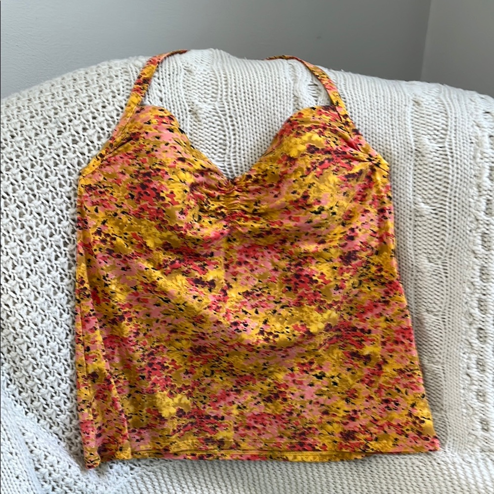 Lands' End Ruched full bra B cup tankini, black boy shorts bottom size large